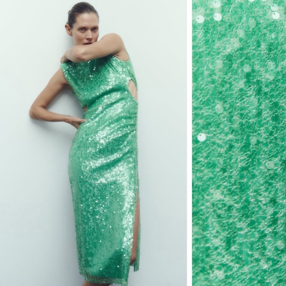Zara Green Sequin Midi Dress